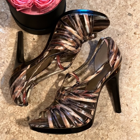 CARLOS SANTANA SZ 10 STILETTO HEEL SANDALS Splash-Multi-Tonal Color, HT over 4in - Picture 10 of 12